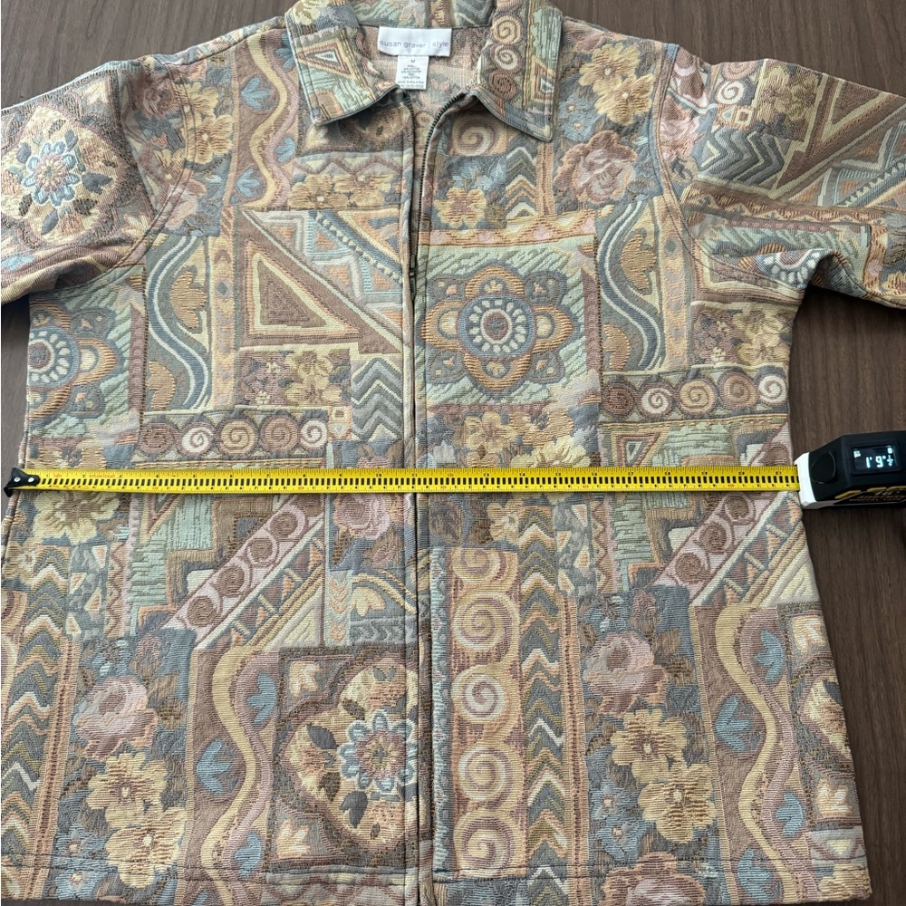 Susan Graver Womens Medium Tapestry Zip Front Jacket Multicolor Floral Geometric - Picture 11 of 13